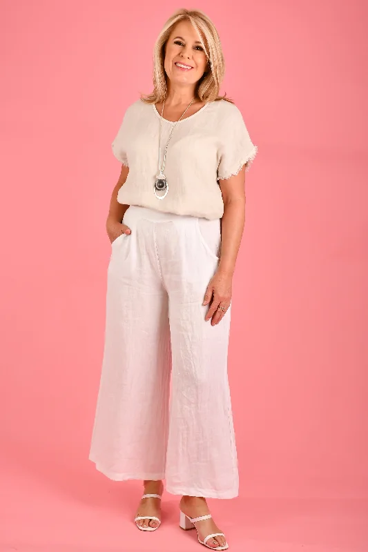 Seasonal Sale VLSP120 (21P057) - SICILY LINEN PANT - WHITE