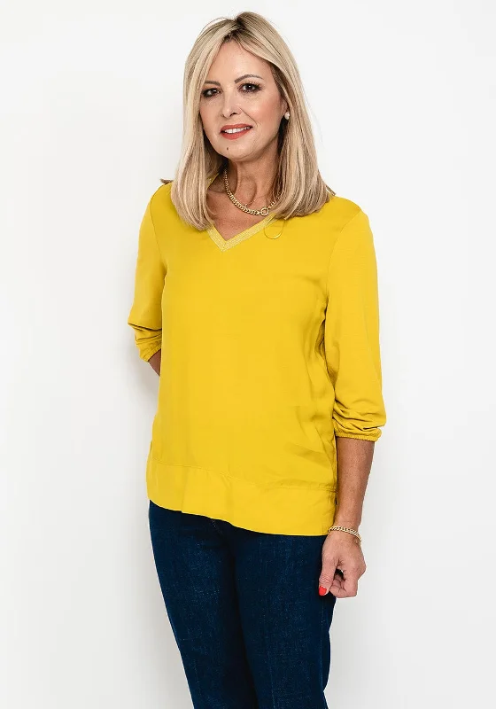 Daily Specials Gerry Weber Metallic V Neck Top, Mustard