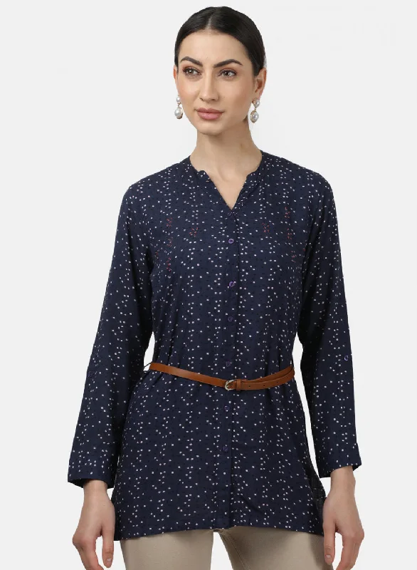 Extra Savings Womens Navy Blue Printed Top