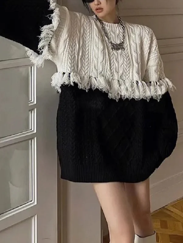 Bonus Savings Women's Knitting Sweater Long Sleeve Round Neck Hit Color