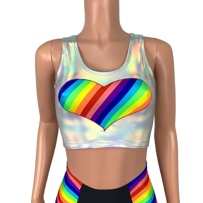 Weekend Savings Sensation Rainbow Pride Heart Crop Top