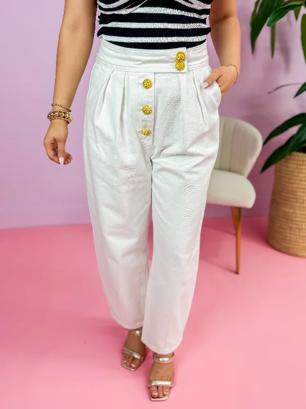 Now Available White Trouser Pants with Gold Buttons