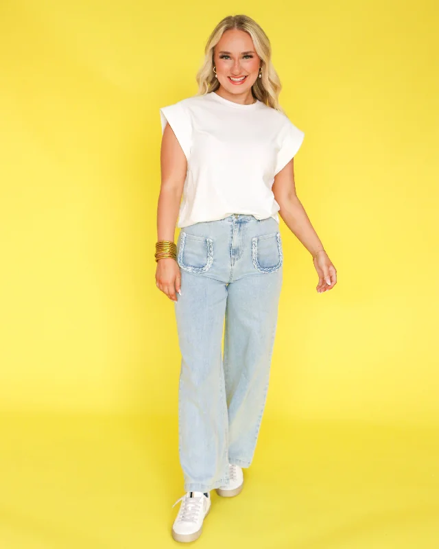 Low Prices High-Waisted Denim Wide Leg Pants