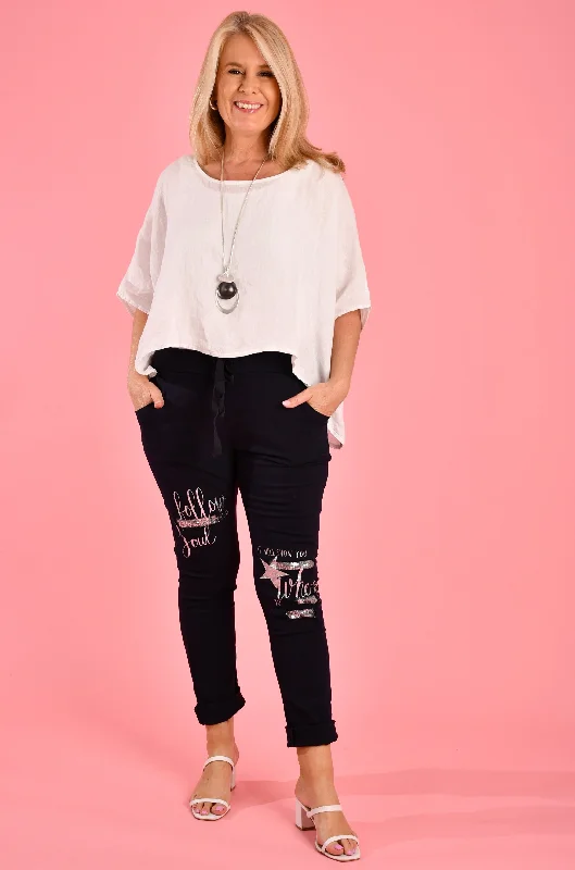 Weekend Bargains to Snag VLSP150 (28133-68) - MAGIC PANTS - NAVY/FOLLOW YOUR SOUL