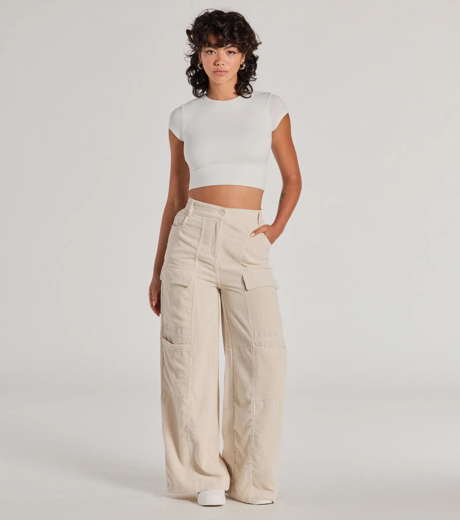 Special Savings Essential High-Rise Corduroy Wide-Leg Cargo Pants