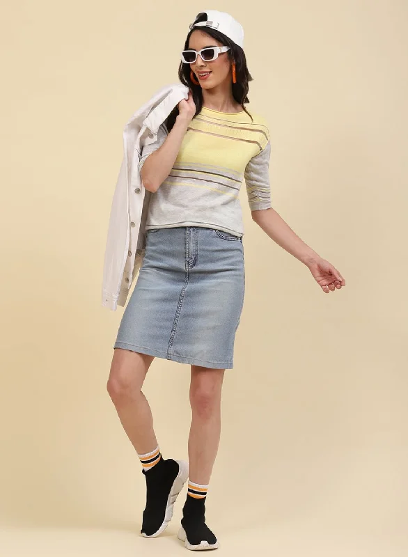 Final Clearance Women Grey & Yellow Stripe Top