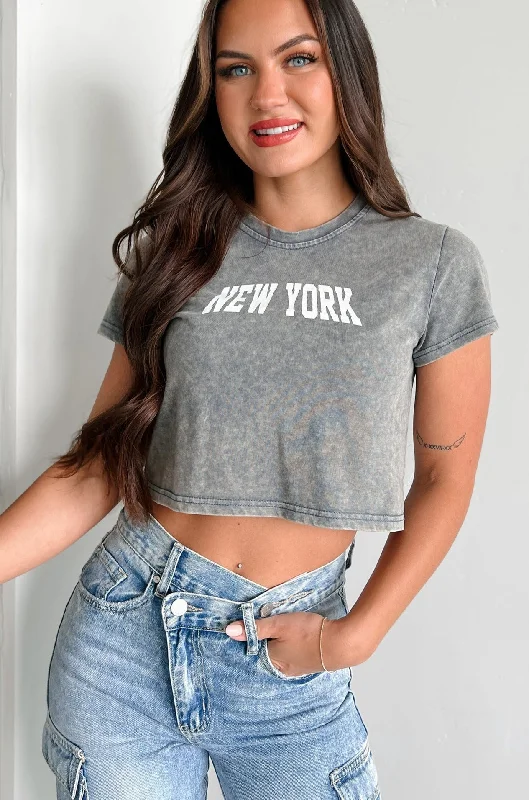 Final Clearance New York Niceties Graphic Crop Tee (Washed Navy)