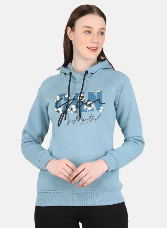Limited Edition Women Blue Printed Sweatshirt