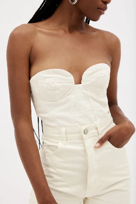 Best Seller Denim Cream Stitched Corset Top