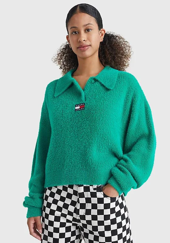 Best Seller Tommy Jeans Womens Furry Polo Sweater, Green