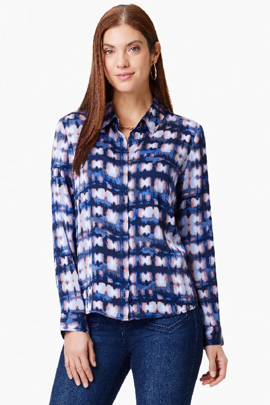 Weekend Deal NIC+ZOE Indigo/Multi Shibori Glow Button Front Shirt S241614