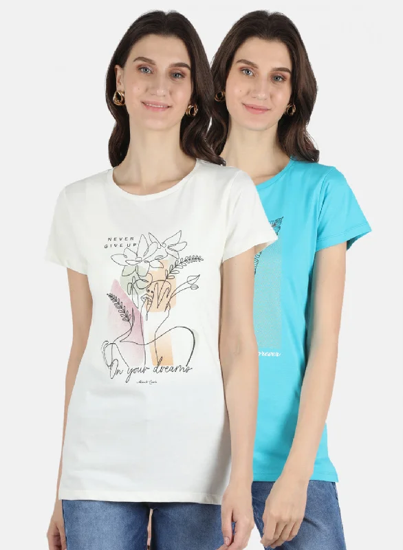 Weekend Savings Spectacular Women Cream & Blue Printed Top 2 PCs