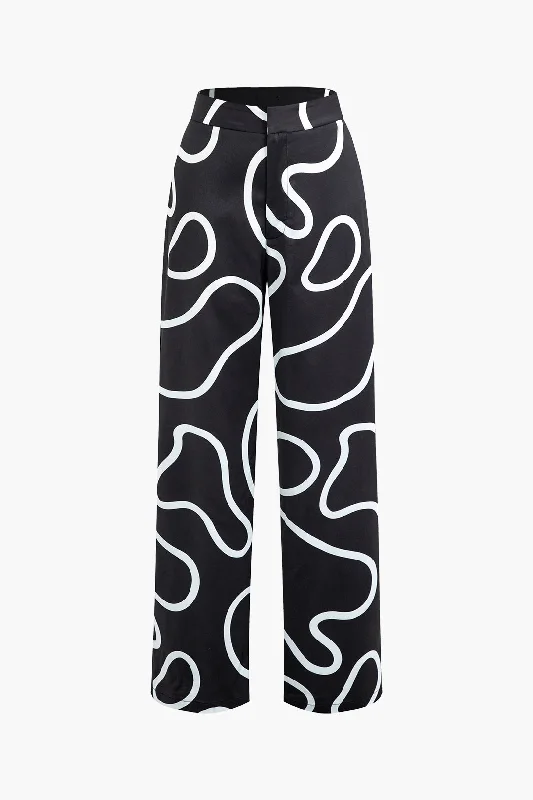 Hurry In Line Print Straight Leg Pants