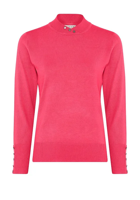 Early Bird Discount Micha Buttoned Funnel Neck Sweater, Hot Pink