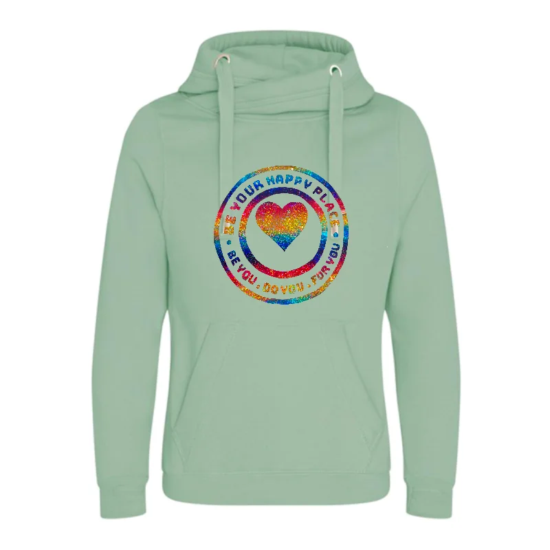 Weekend Discounts to Grab Dusky Green Rainbow Cross Neck Hoodie