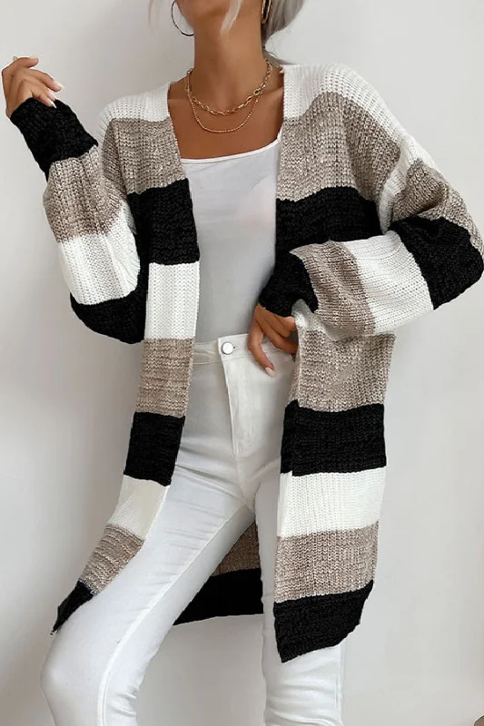 Pay Less Neutral Celebration Striped Long Sleeve Duster Cardigan