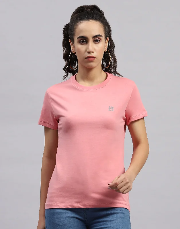 Don't Wait Women Pink Solid Round Neck Half Sleeve Top