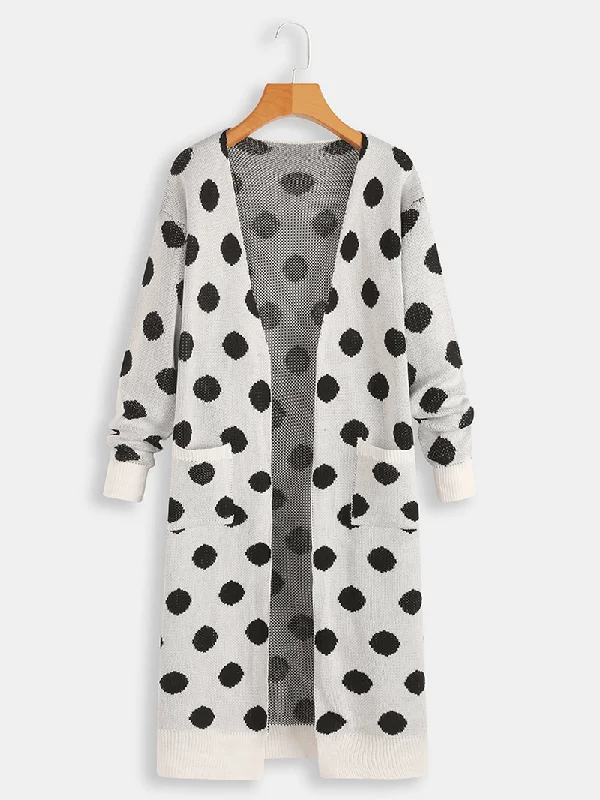 Online Deal Women Long Sleeve Polka Dot Print Cardigans