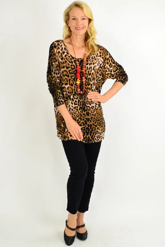 Now or Never Brown Leopard Wool Blend Tunic Top