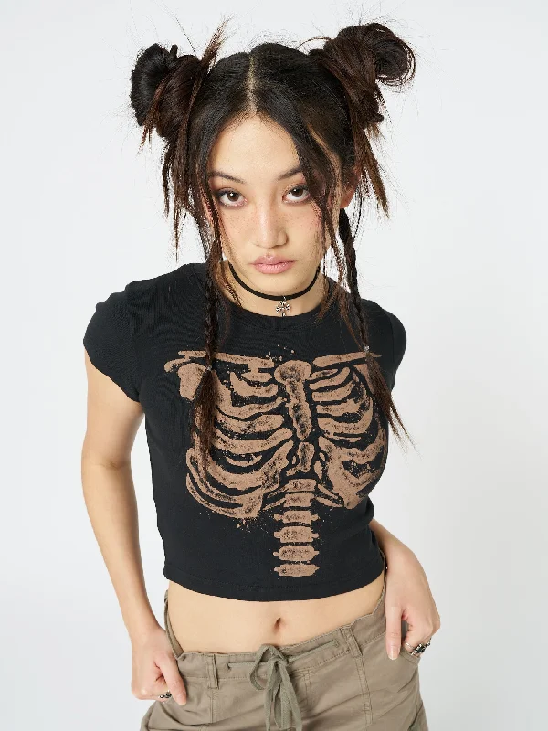 Weekend Offers That Delight Skeleton Black Graphic Print Baby Tee