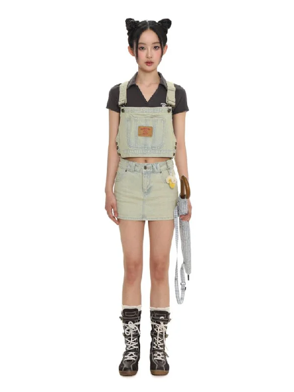 Incredible Offers COWHIDE LABEL SHORT VEST SLEEVESSS DENIM TOP [S0000008674]