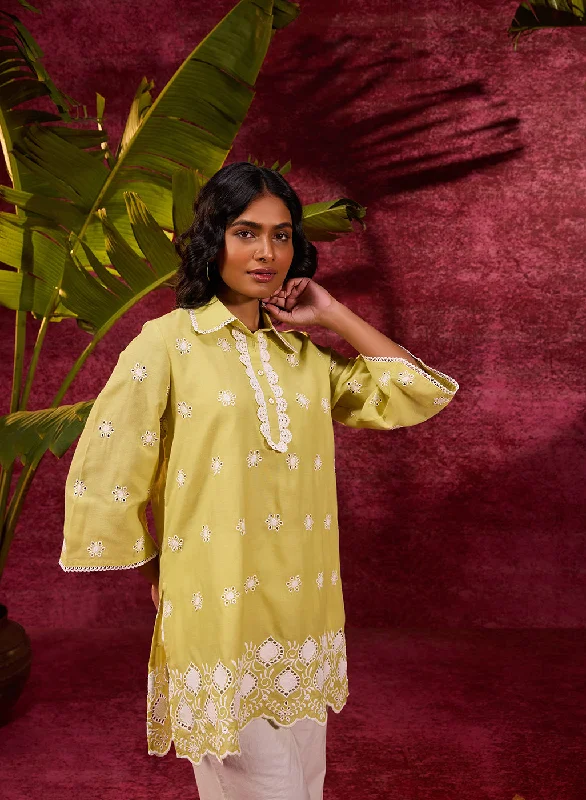 Act Now Kashni Apple Green Embroidered Schiffli Top for
Women