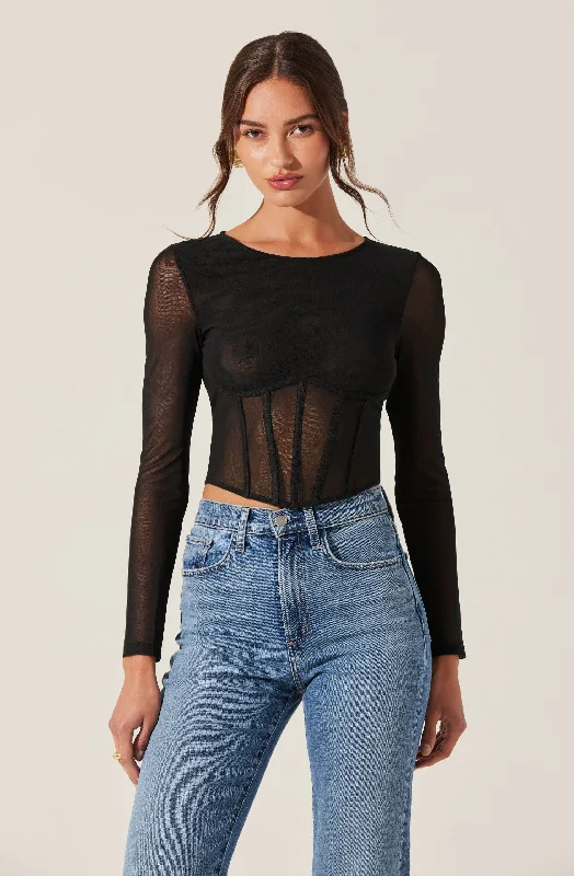 Unmissable Sale Long Sleeve Mesh Corset Top
