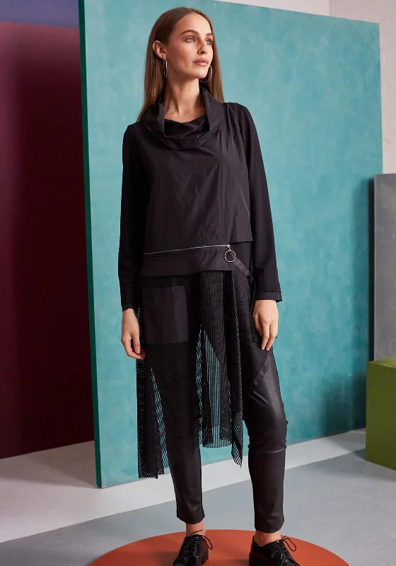 Epic Deals Naya Mesh Hem Double Layer Tunic Top, Black