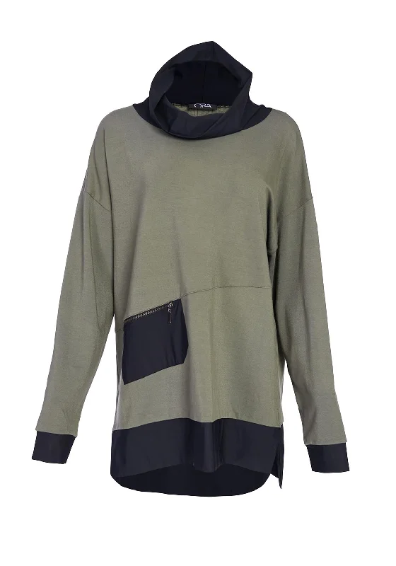 Quick Sale Ora Sweatshirt Style Relaxed Top, Army & Black