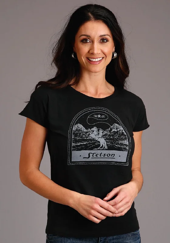 Major Savings Stetson Womens Black 100% Cotton Cowboy Lasso S/S T-Shirt
