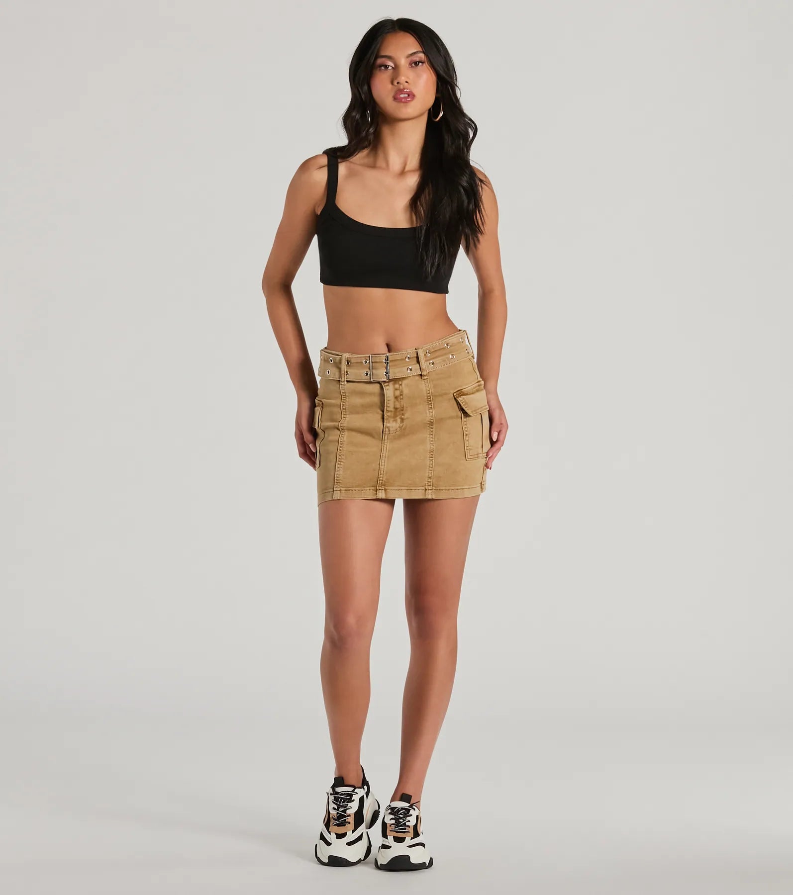 Don’t Miss Out Top Of The Trends Belted Cargo Mini Skirt