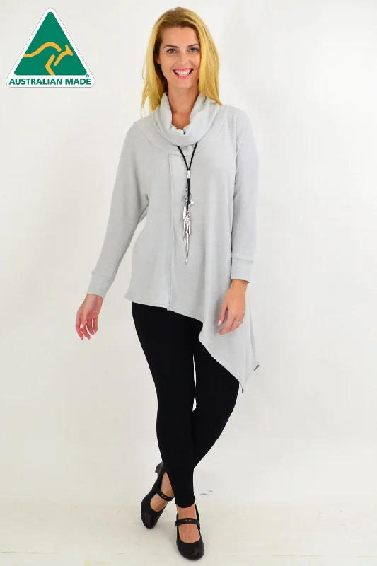 Unbeatable Prices Light Grey Asymmetrical Rolled Neck Jumper