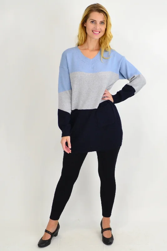 Exclusive Offer Blue V neck Woolly Winter Tunic Jumper