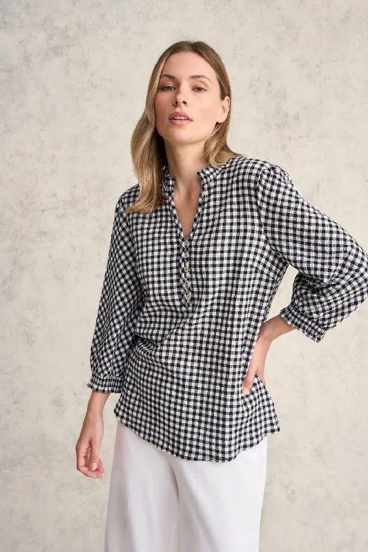 Weekend Offers That Thrill Cotton Gingham Blouse - Black & White Gingham