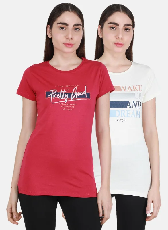 Closeout Women Off White & Magenta Printed Top 2 Pc Set