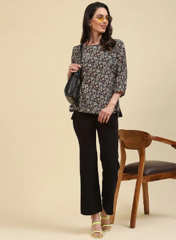Weekend Shopping Extravaganza Women Black Printed Top