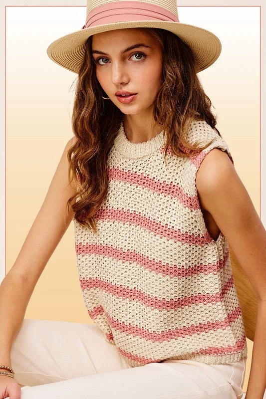 Weekend Offers That Amaze Chunky Stripe Sleeveless Sweater Top