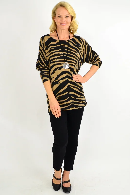 Weekend Specials to Celebrate Brown Zebra Wool Blend Tunic Jumper