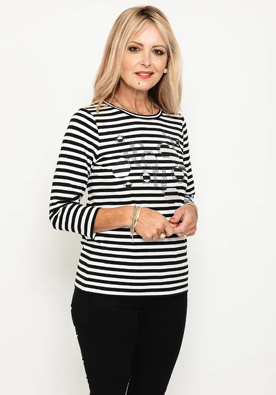 Midnight Madness Rabe Striped Circle & Rhinestone Detail T-Shirt, Black & White