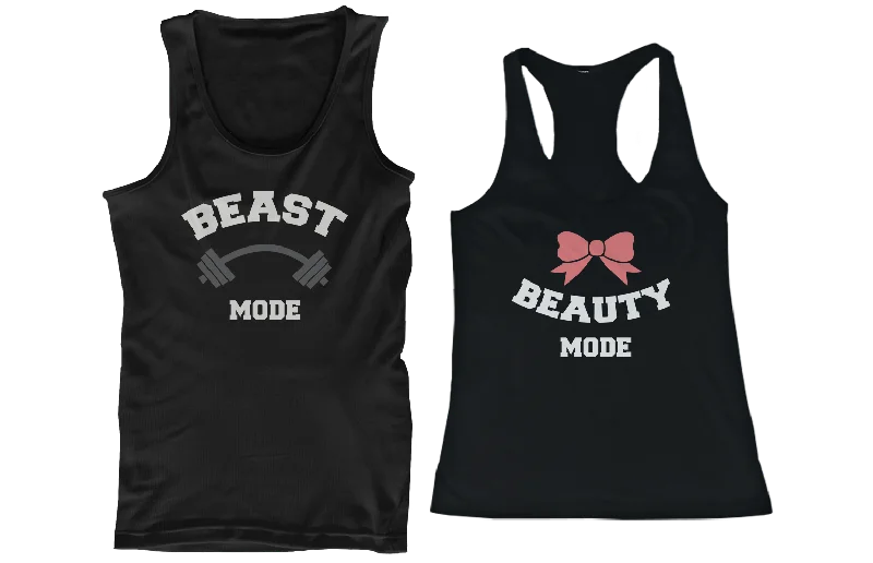 Closeout Sale Beauty Mode and Beast Mode His and Her Matching Tank Tops for Couples