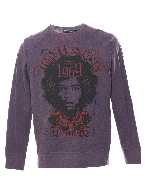 Weekend Discounts to Delight Jimi Hendrix Printed Purple Sweatshirt - M