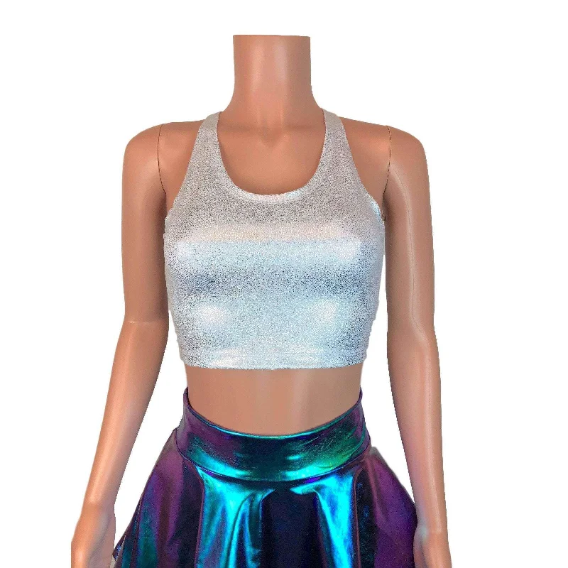 Super Bargain Crop Tank Top - Silver Holographic