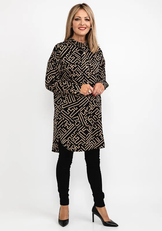 Flash Deals Seventy1 Round Neck Long Oversize Tunic Shirt, Black & Beige