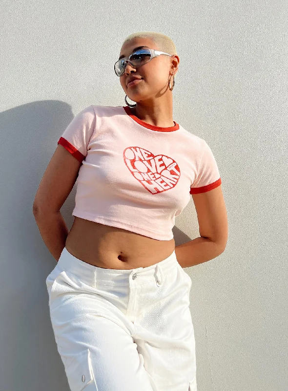 Exclusive Deal Bob Marley One Love One Heart Cropped Tee Pink