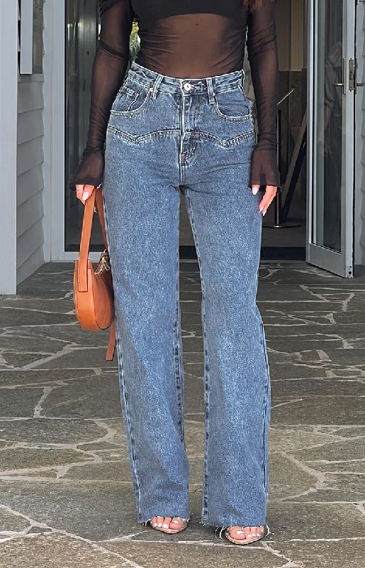 Crazy Deals Catch Up Mid Wash Straight Leg Denim Jeans