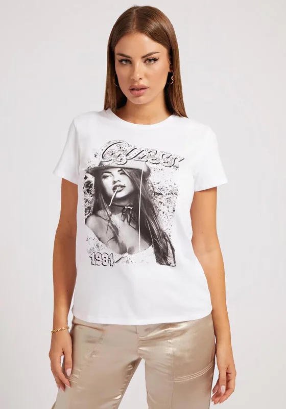 Discount Deals Guess Womens Diamante Cowgirl T-Shirt, White
