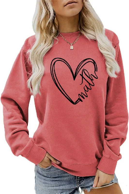 Daily Deals WOMEN HEART PRINTING CASUAL ROUND NECK PULLOVER