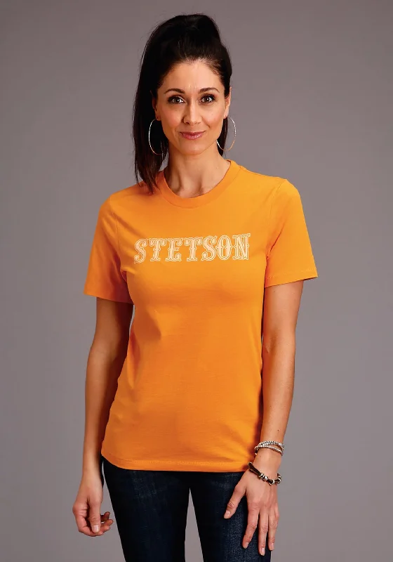 Weekend Special Stetson Womens Gold Yellow 100% Cotton Lettering S/S T-Shirt