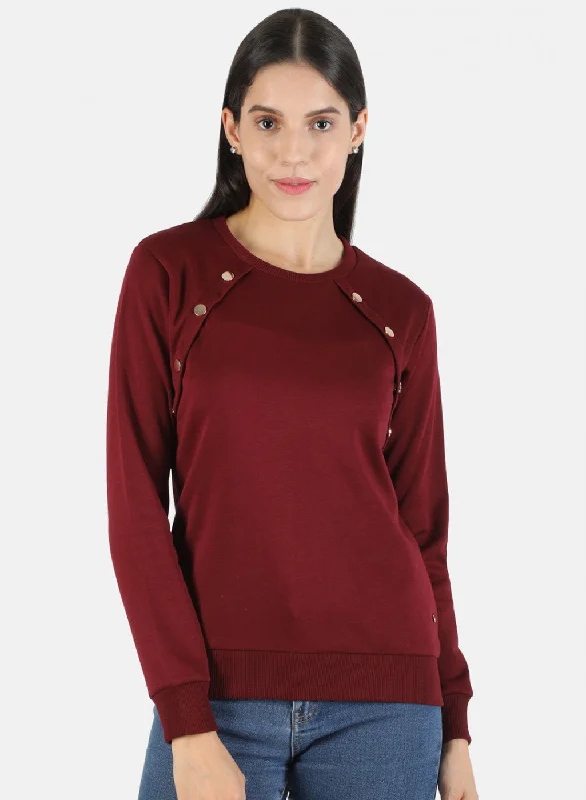 Mega Deal Women Maroon Solid Sweatshirt
