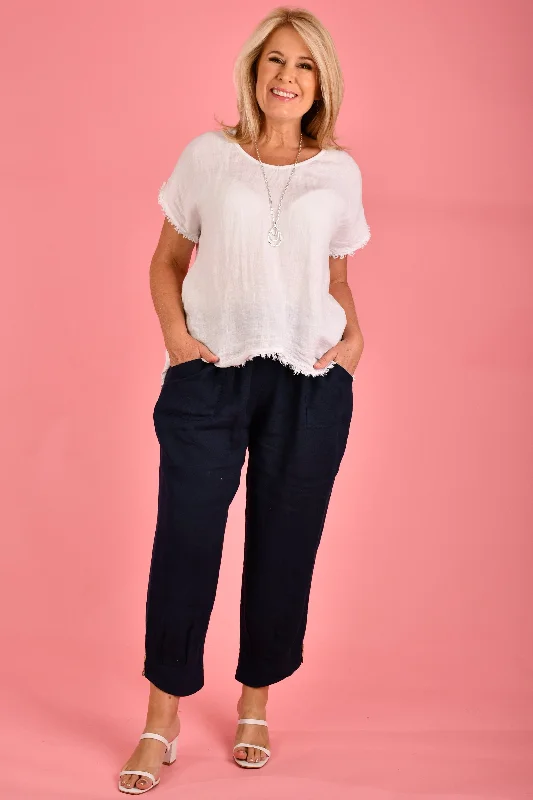 Weekend Discounts Worth Grabbing VLSP411 (24P144) - GIANA LINEN PANTS - NAVY